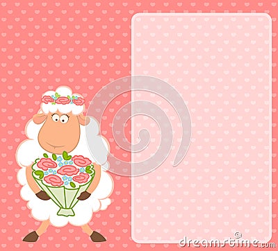 Cartoon sheep bride on pink background Vector Illustration