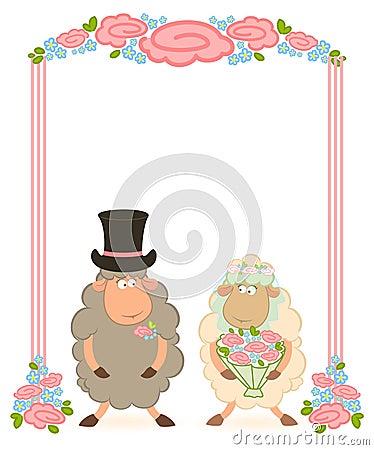 Cartoon sheep bridegroom and bride Vector Illustration