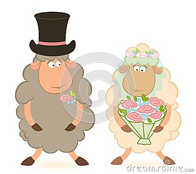 Cartoon sheep bridegroom and bride Vector Illustration