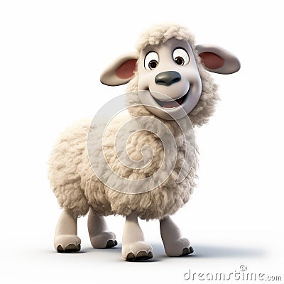 Cartoon Sheep With Smile - 3d Rendered In Cinema4d - High Resolution Stock Photo