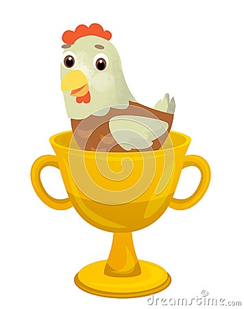 Cartoon shiny championship cup with chicken Cartoon Illustration