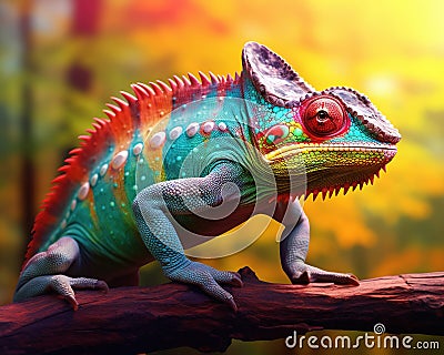The cartoon shows the incredible color-changing abilities of a chameleon. Cartoon Illustration