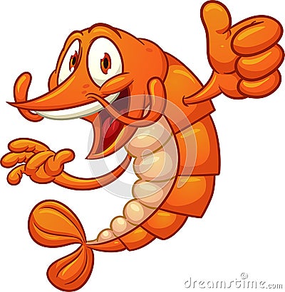 Happy cartoon shrimp giving the thumbs up hand sign Vector Illustration