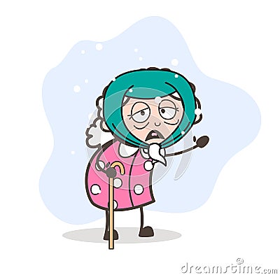 Cartoon Sick Granny Character Vector Illustration Stock Photo