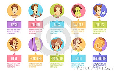 Cartoon Sickness Man Icon Set Vector Illustration