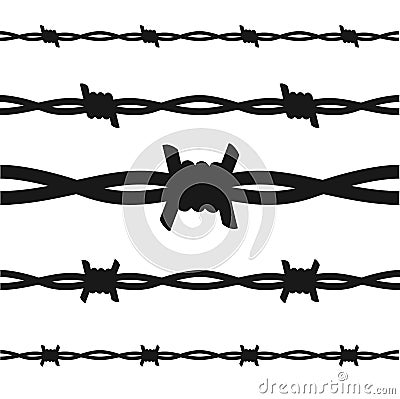 Cartoon Silhouette Black Barbed Wire Line Set. Vector Vector Illustration