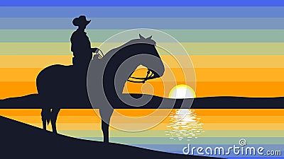 Cartoon Silhouette Of Cowboy On Horse Vector Illustration