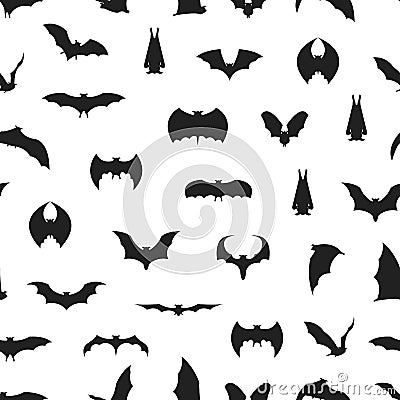 Cartoon Silhouette Different Bats Seamless Pattern Background. Vector Vector Illustration