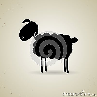 Cartoon silhouette of sheep standing sideways to Vector Illustration