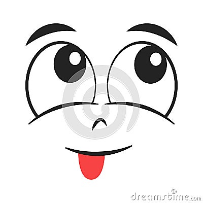 Cartoon silly face. Facial expression with tongue hanging out. Vector Vector Illustration