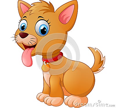 Cartoon silly sitting dog with red collar Stock Photo