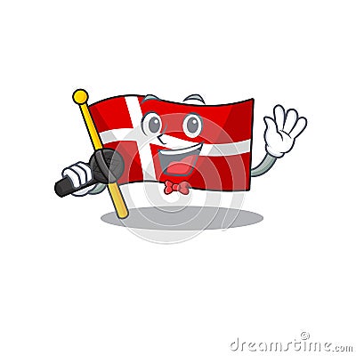 Cartoon Singing flag denmark while holding a microphone Vector Illustration