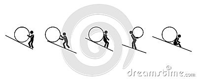 Cartoon sisyphus is pushing for concept design. Vector illustration. stock image. Vector Illustration