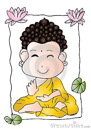 Cartoon Sithata Monk concentration Cartoon Illustration