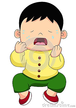 Cartoon sitting and crying little baby boy Vector Illustration