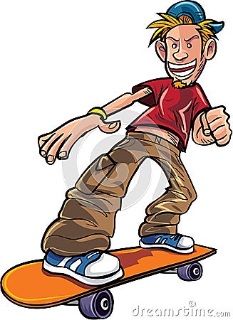 Cartoon skater on his skateboard Stock Photo