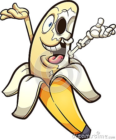 Cartoon skeleton banana with hands up Vector Illustration
