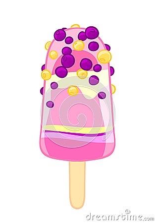 Cartoon sketch of berry popcicle. Sweet ice cream isolated on the white background. Vector Illustration