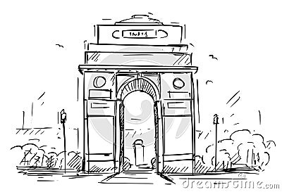 Cartoon Sketch of the India Gate, New Delhi, India Vector Illustration