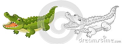 Cartoon sketch scene with alligator crocodile illustration Cartoon Illustration