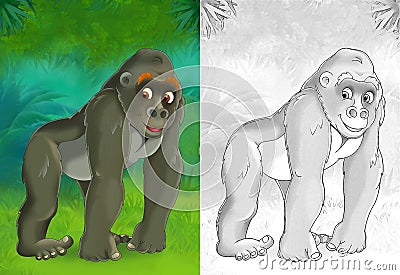 Cartoon sketch scene with ape monkey gorilla in the forest - illustration Cartoon Illustration