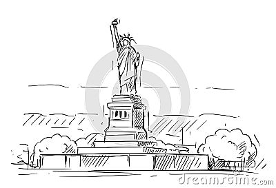 Cartoon Sketch of the Statue of Liberty, New York, United States Vector Illustration