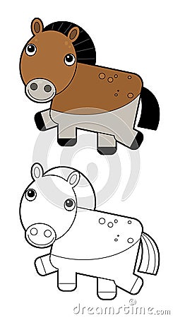 Cartoon sketchbook asian funny animal przewalski`s horse pony isolated on white background - illustration Cartoon Illustration