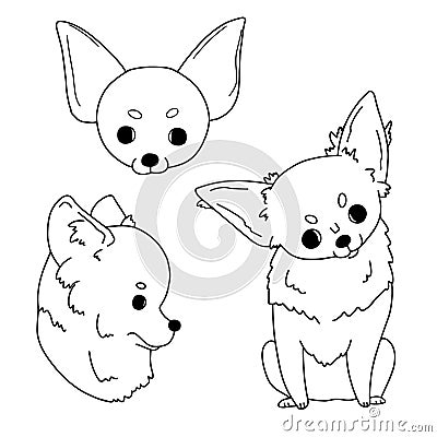 Cartoon sketches of chihuahua drawn by hand. Vector illustration on white background in simple style Vector Illustration