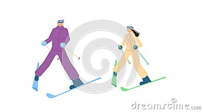 Cartoon skiers in ski school isolated on white background Stock Photo