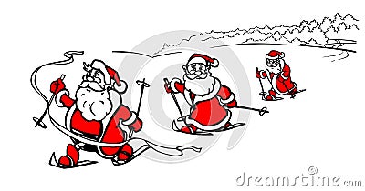 Cartoon skiing Santa Claus winner, cross country ski race, cross-country ski winter competitors, vector illustration Vector Illustration