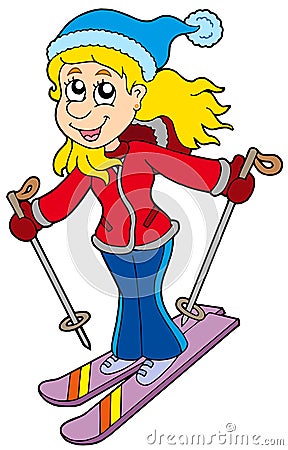 Cartoon skiing woman Vector Illustration