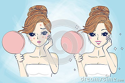 Cartoon skin care woman Vector Illustration