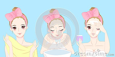 Cartoon skin care woman Stock Photo