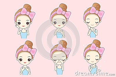 Cartoon skin care woman Vector Illustration