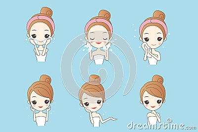 Cartoon skin care woman Vector Illustration