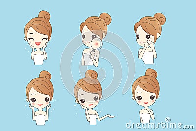 Cartoon skin care woman Vector Illustration