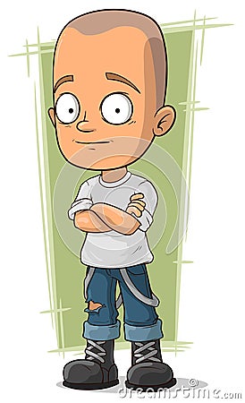 Cartoon skinhead in jeans with suspenders Vector Illustration