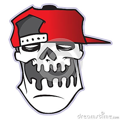 Cartoon skull in baseball cap. Isolated on white background Vector Illustration