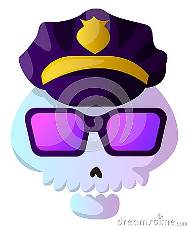 Cartoon skull with purple police hat vector illustartion Vector Illustration