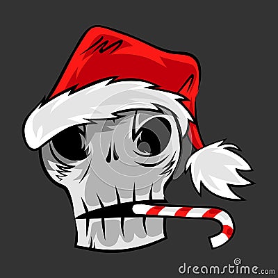 Cartoon skull in Santa hat Vector Illustration