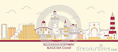 Cartoon Skyline panorama of Bulgarian northern Black sea coast Vector Illustration