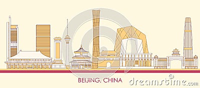 Cartoon Skyline panorama of city of Beijing, China Vector Illustration