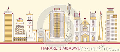 Cartoon Skyline panorama of city of Harare, Zimbabwe Vector Illustration