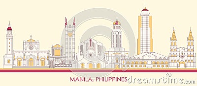 Cartoon Skyline panorama of city of Manila, Philippines Vector Illustration