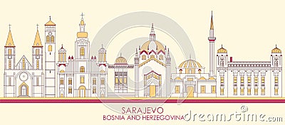 Cartoon Skyline panorama of City of Sarajevo, Bosnia And Herzegovina Vector Illustration