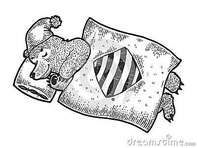 Cartoon sleeping bear sketch engraving vector Vector Illustration