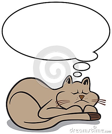 Cartoon Sleeping Cat with Thought Balloon Vector Illustration