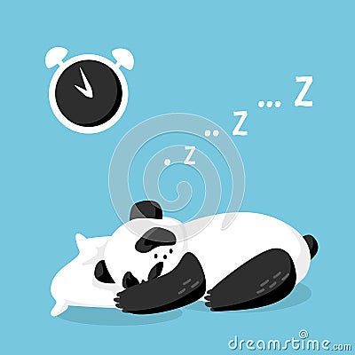 Cartoon sleeping panda on the pillow and alarm clock. Vector illustration Vector Illustration