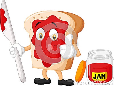Cartoon slice of bread with jam giving thumbs up Vector Illustration
