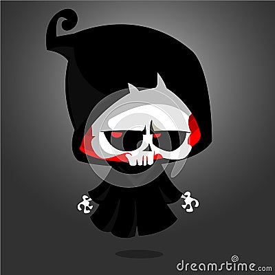 Cartoon small cute grim reaper character. Illustration isolated. Vector Illustration